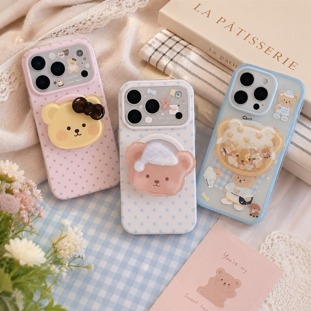 GLEAMSWEAR.ID | CUTE BEAR THEME MAGSAFE POPSOCKET CASE IPHONE 15 16 17 PRO PROMAX