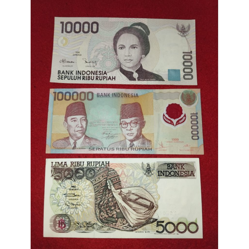 uang kertas kuno 100 rb polymer bekas edar 10rb cut nyak Dhien gres 5rb gres