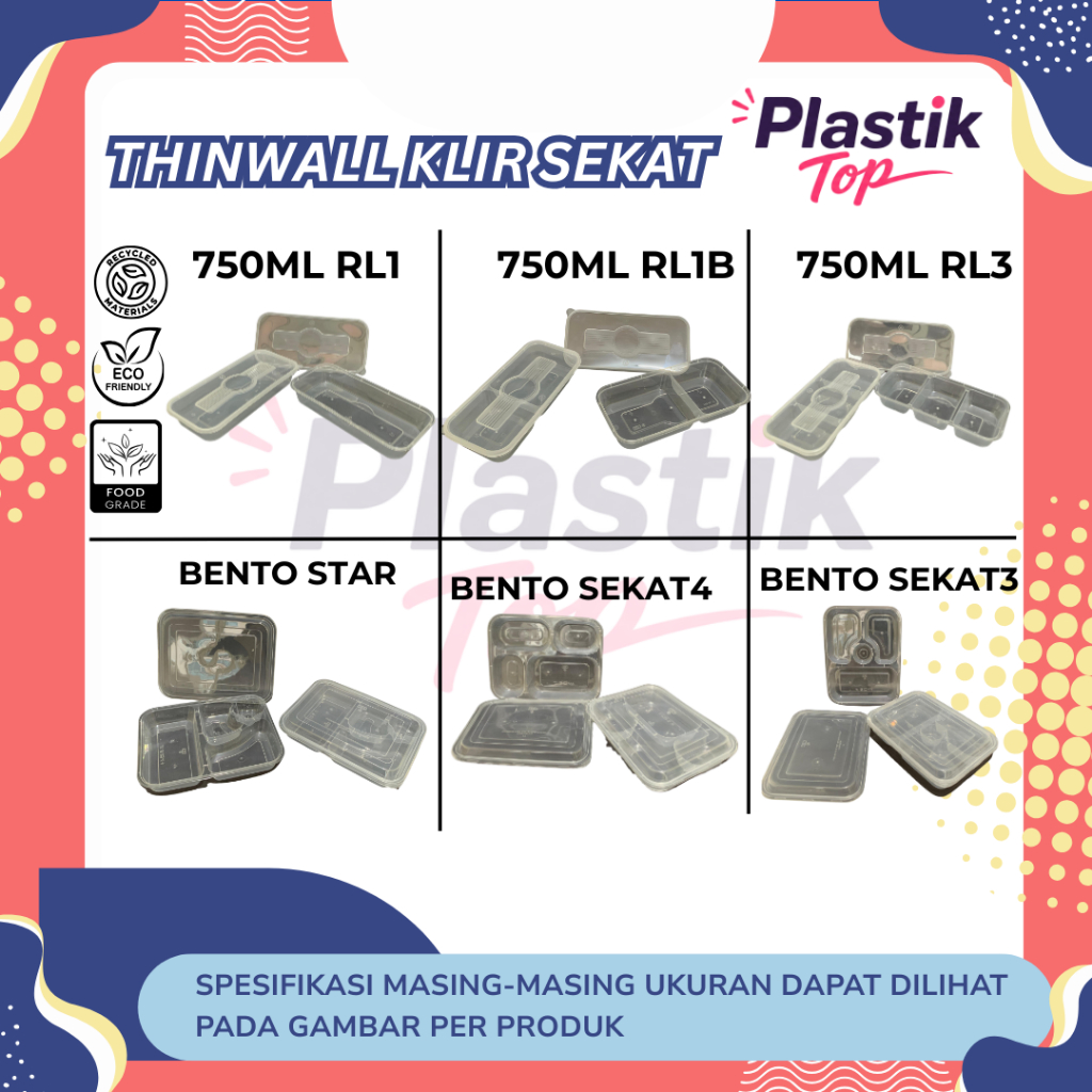 Thinwall Sekat|Thinwall Bento| KLIR  200ml 250ml 300ml 500ml 650ml 1000ml|Bento Star|Bento sekat 3&4