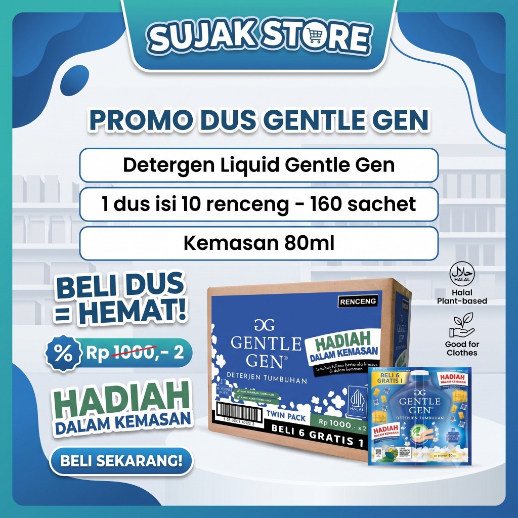 1 DUS GENTLE GENT Deterjen Tumbuhan Sachet 80ml - Ramah Lingkungan isi 160pcs