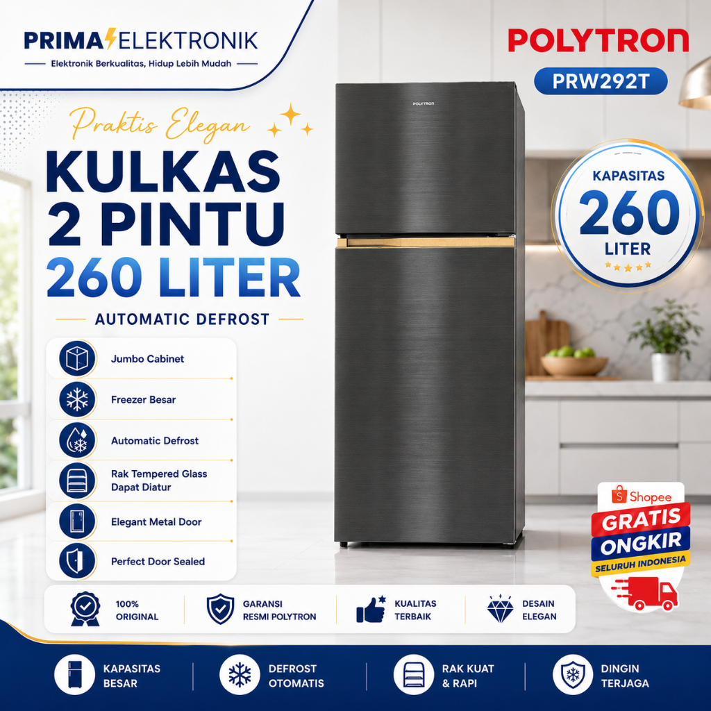 Kulkas Polytron 2Pintu Polytron Kulkas 1 Pintu PRW292T/PRW 292T/PRW-292T/PRW292T/Kulkas Polytron ORI
