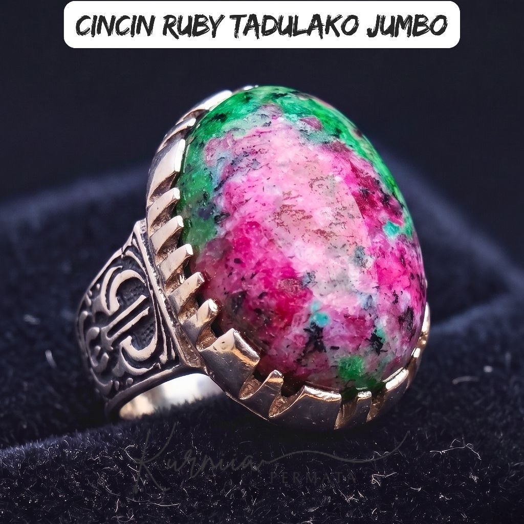 Cincin Batu Ruby Tadulako Jumbo Asli Natural Dim 25mm Rings Akik Alpaka Super Mewah Elegan