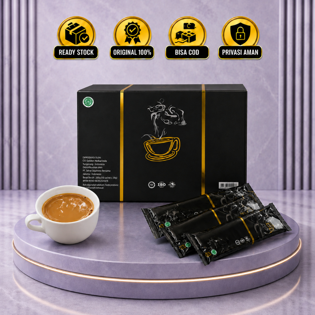 MoncerCoffee Minuman Serbuk Kopi Dan Krimer Halal, Kemasan Hitam Emas, 8 Sachet