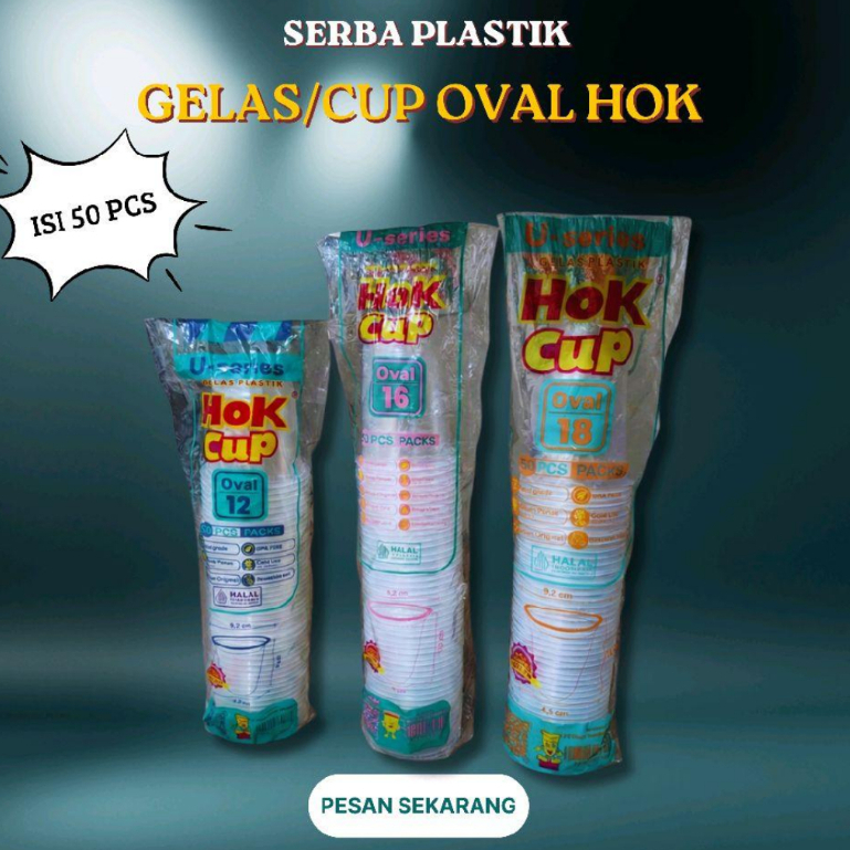 Gelas Plastik Oval HOK CUP All Size 12 16 18 oz Isi 50 Pcs - Cup Plastik Bening Oval Transparan Es T