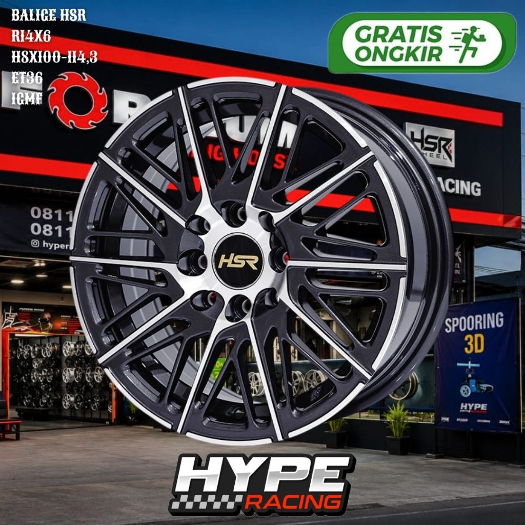 Velg racing mobil Honda Brio , Calya Ring 14 tipe Hsr BALIGE R14 Lebar 6
