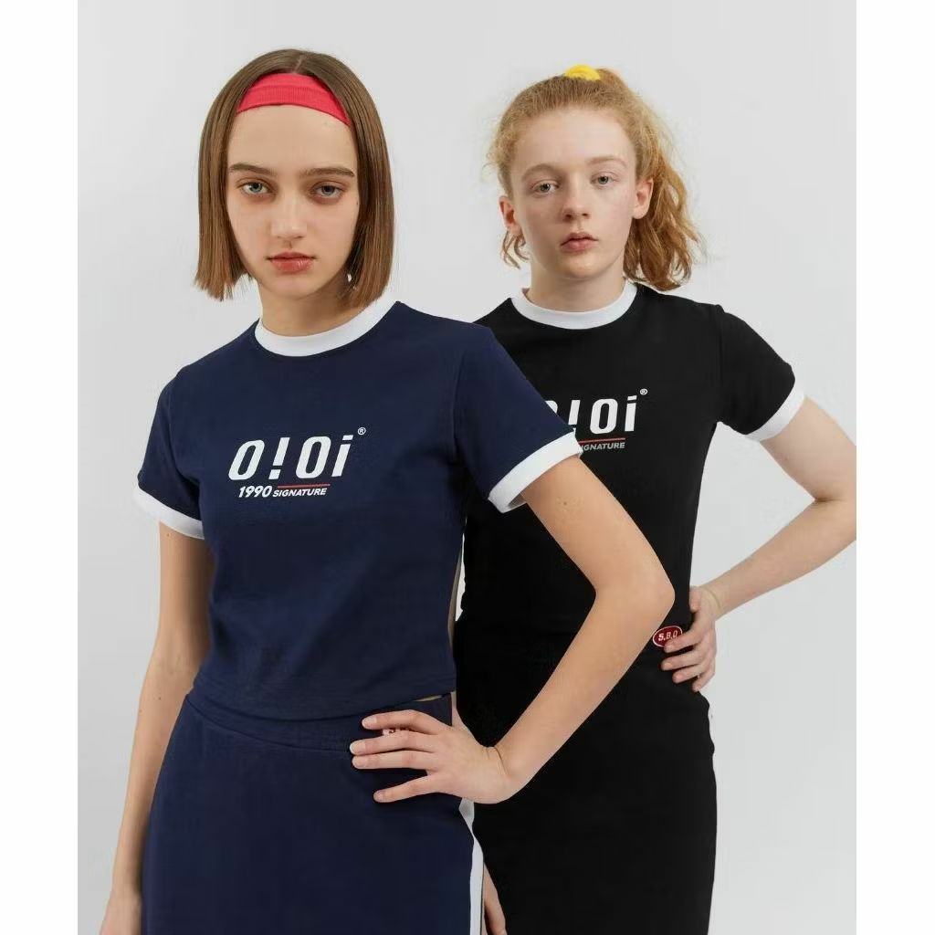 5252 BY OIOI TSHIRT CROPPED BLACK LIST WHITE SPORTY
