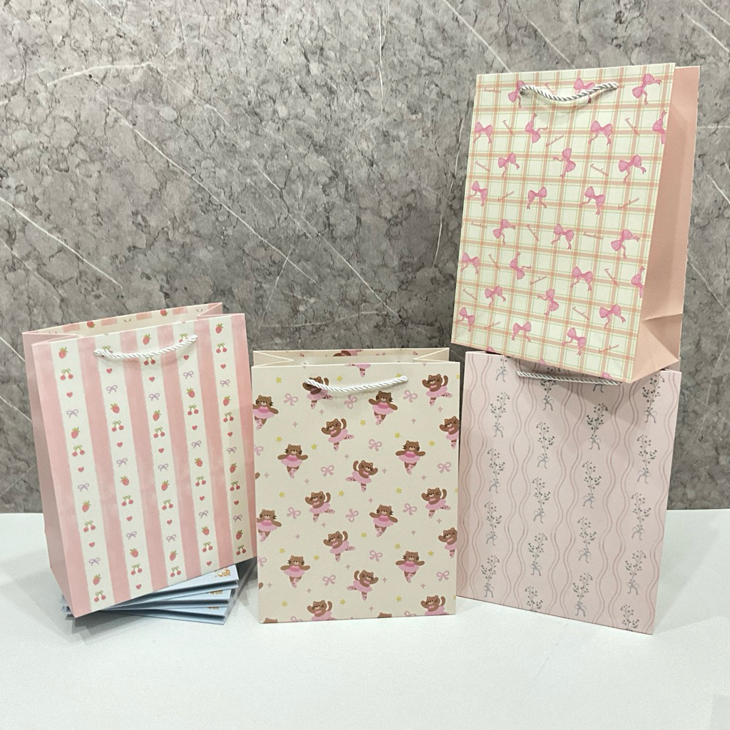 Paper Bag Girly Tebal Premium Kucing Pink / Paper Bag Ulang Tahun Souvenir Kokoh