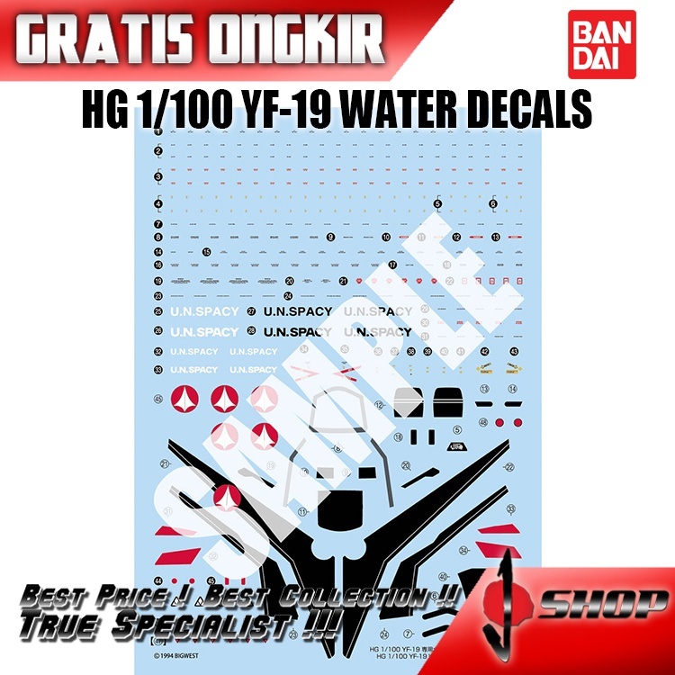 HG MACROSS 1/100 YF-19 WATER DECALS