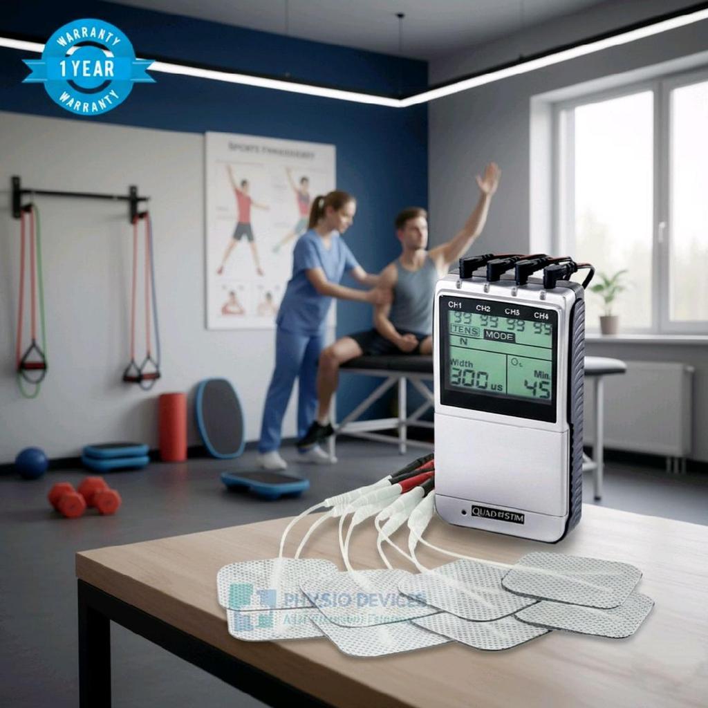 QUAD STIM PLUS TENS + EMS/NMES 4 CHANNEL ALAT FISIOTERAPI PORTABLE MADE IN USA