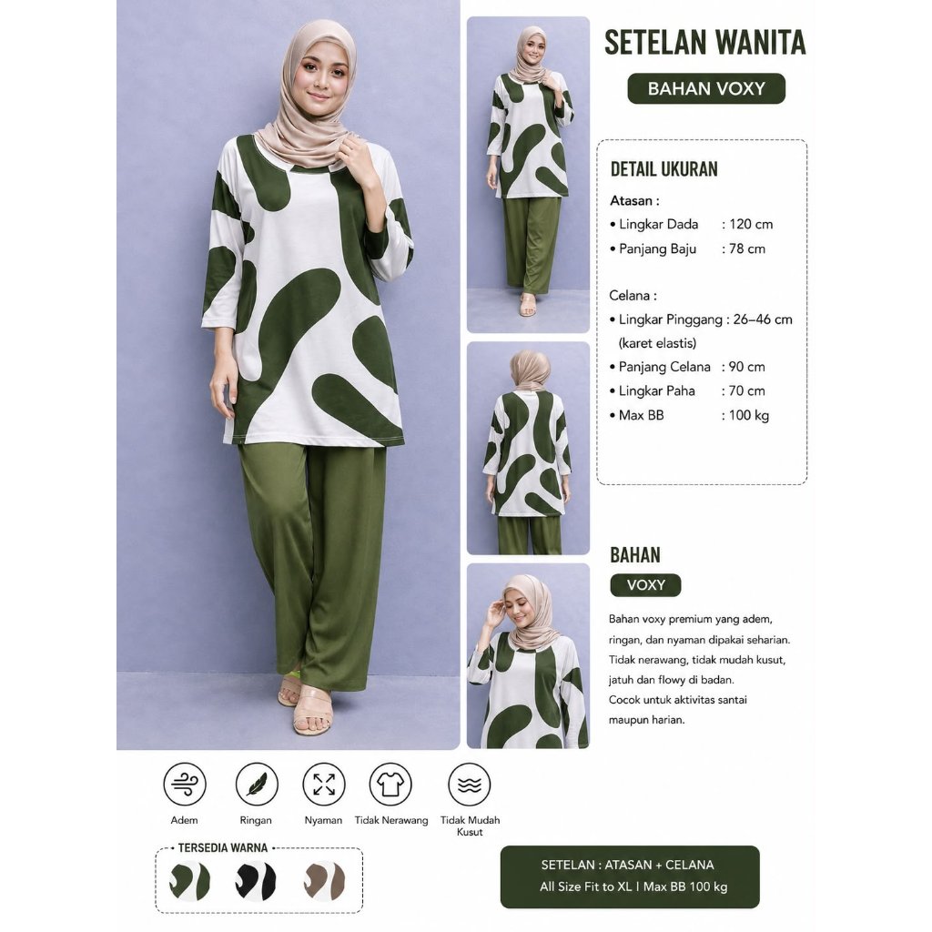 Setelan wanita LD 120 bahan voxy premium