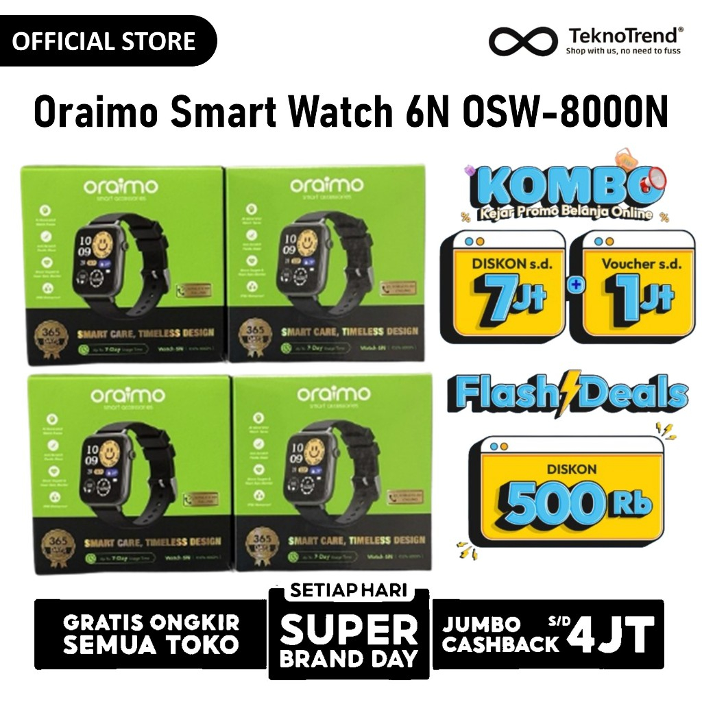 oraimo Smartwatch Watch 6N OSW-8000N Jam Tangan Pintar AI 1.83" TFT Full Colour Touch Screen IP68 Wa