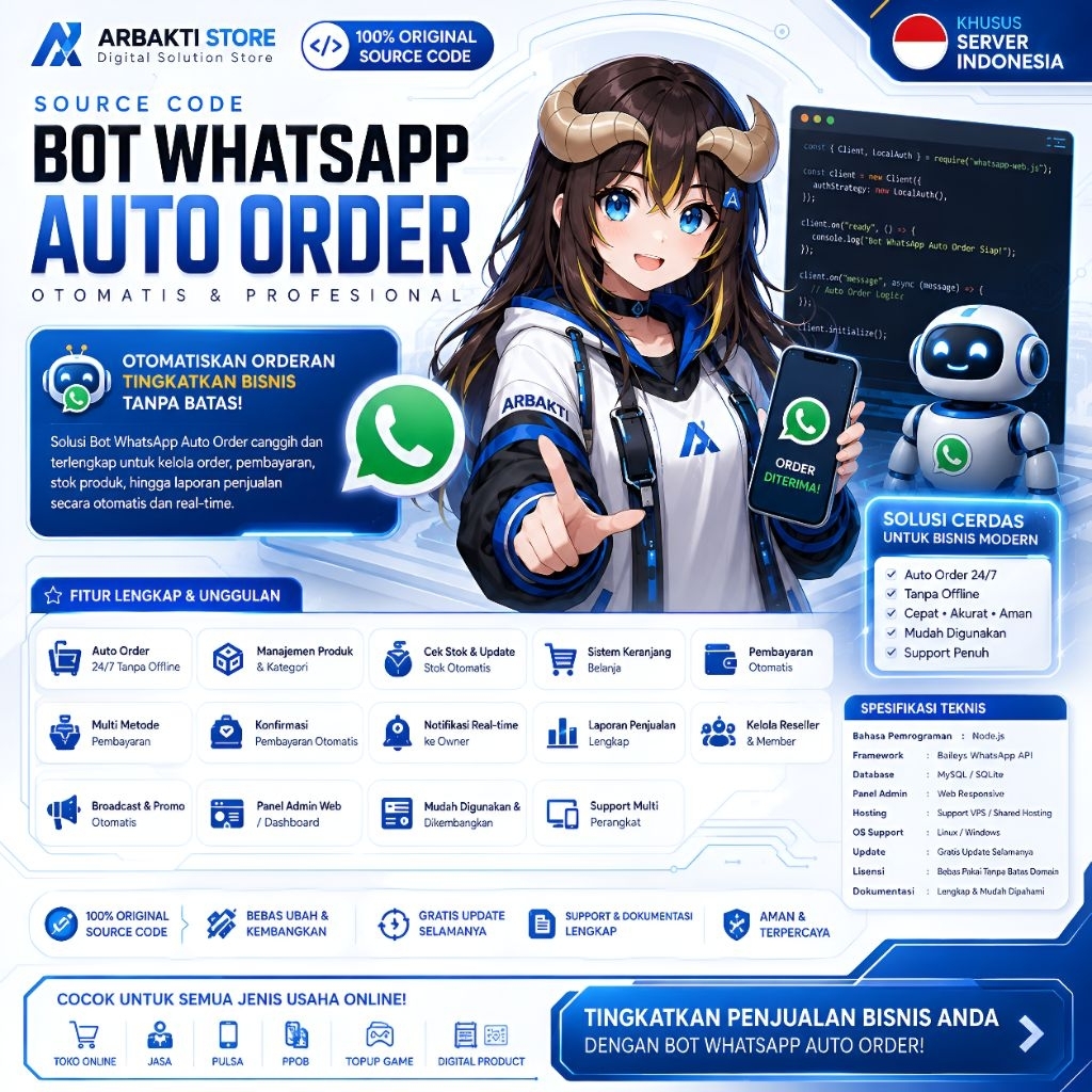 Source Code Bot WhatsApp Auto Order Otomatis | WhatsApp Bot Auto Order | NodeJS Baileys | Full Sourc