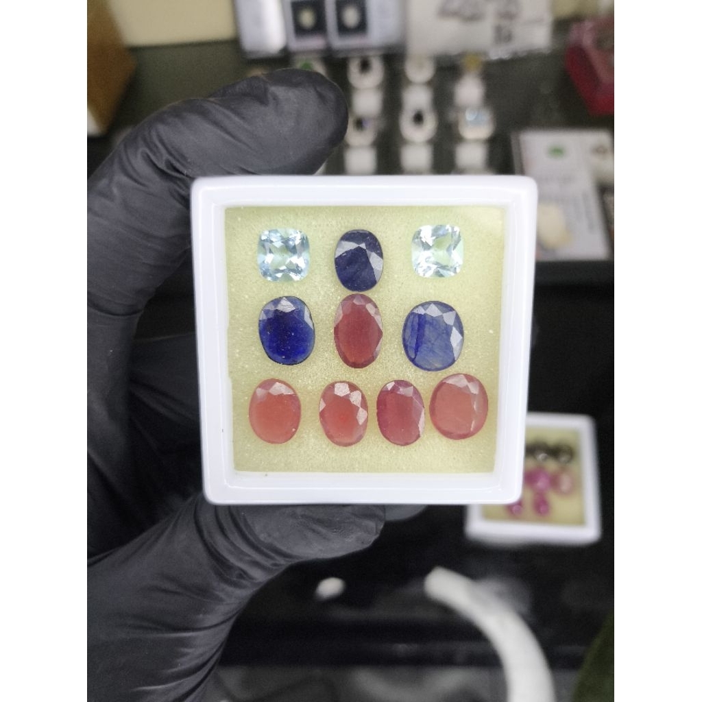 Blue Topaz Swiss IRR, Ruby Tanzania HC,  Blue Sapphire Tanzania HC (BELUM MEMO)