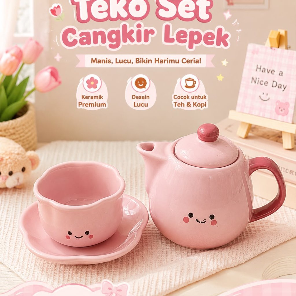 XHINCHIO-TEKO SET GELAS + SAUCER WARNA/TEKO SET CUP SAUCER KERAMIK WARNA POLOS