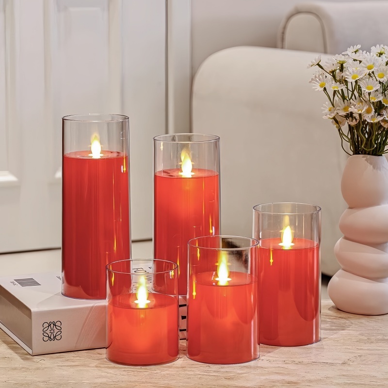 Lilin Led Gelas Akrilik Lilin LED Merah Simulasi Lilin Tanpa Asap Pakai Baterai Api Bergerak Aman Ro