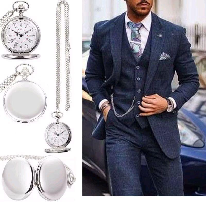 Classic Smooth Vintage Pocket Watch Silver Steel Mens Watch / Pocket Watch Vintage