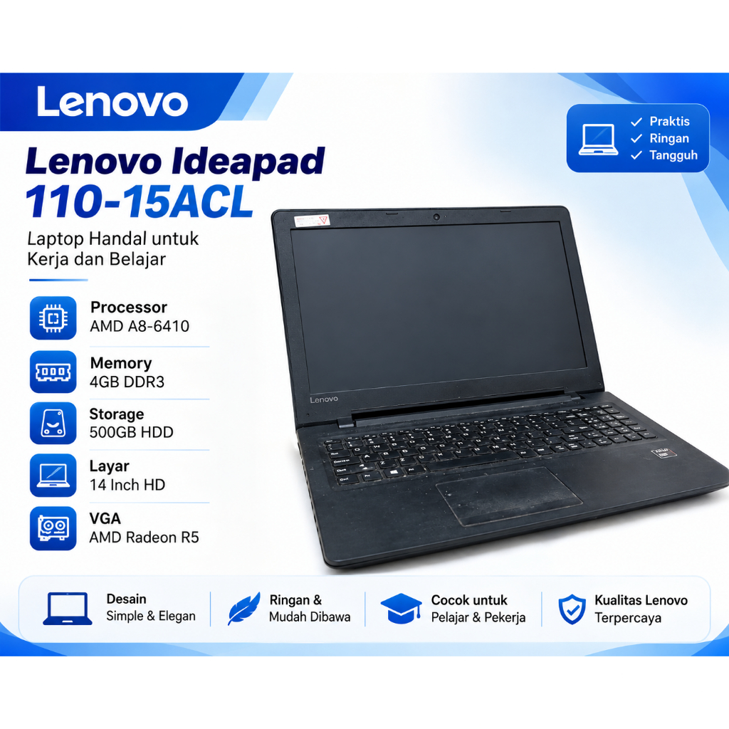 Bekas - Minus layar monitor tidak tampil - Laptop lenovo ideapad 110-15acl