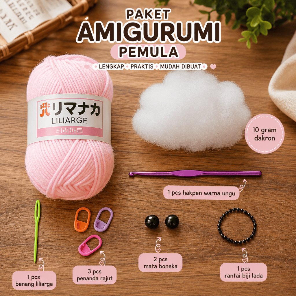 MADEBYBULAT STARTER KIT Paket Belajar Rajut Pemula Lengkap dengan Benang dan Alat Rajut