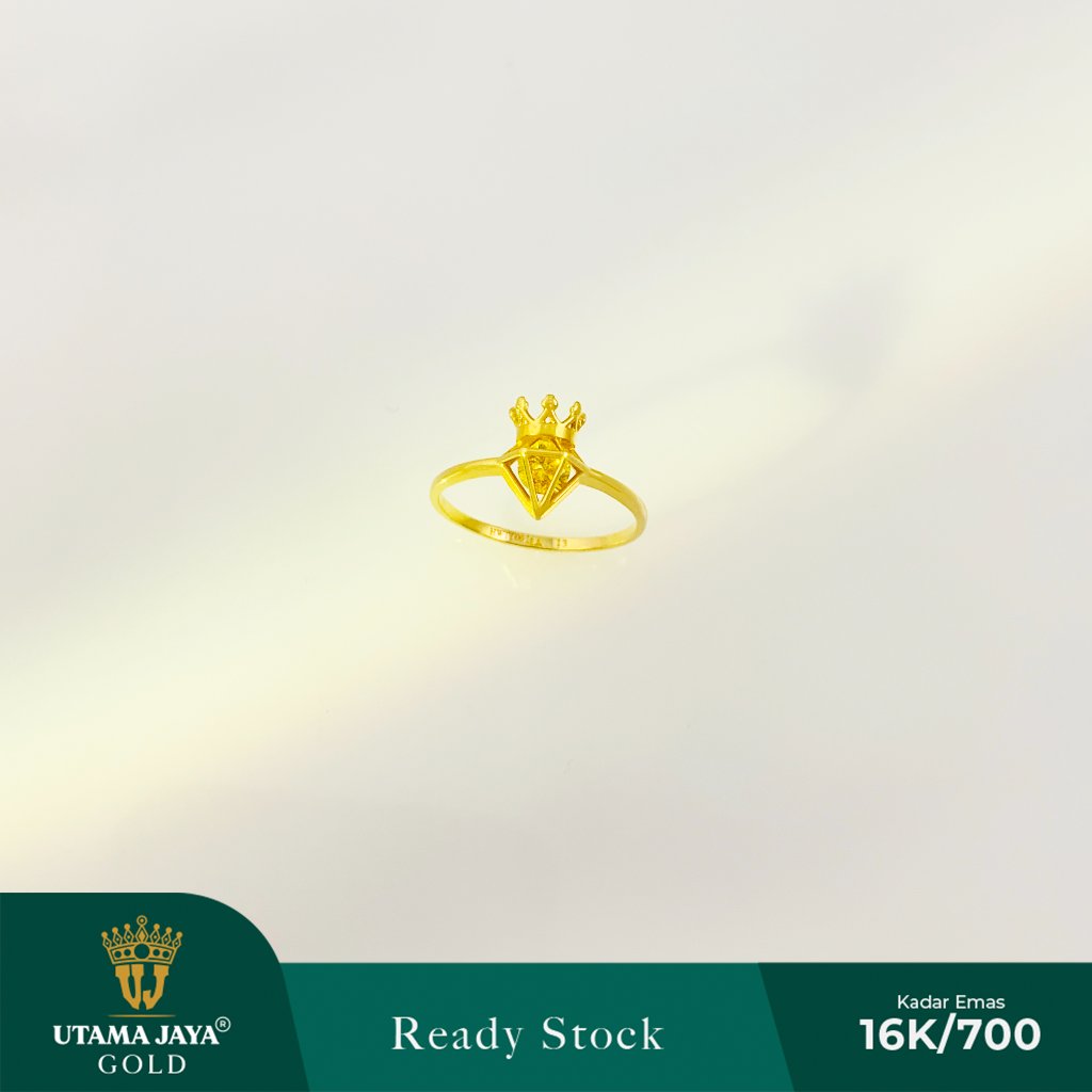 Cincin Emas Birthstone Series HWT Model Mahkota Permata 700/16K - Cinin Wanita Elegant Kekinian