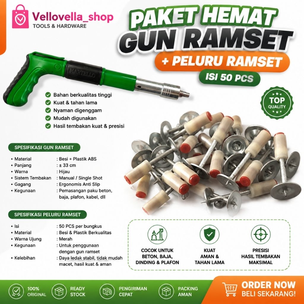 PAKET HEMAT Gun ramset + Peluru kuku isi 50 pcs