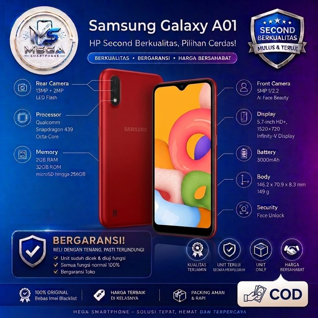 SAMSUNG GALAXY A01 RAM 2/16GB RAM 2/32GB | HP Second batangan