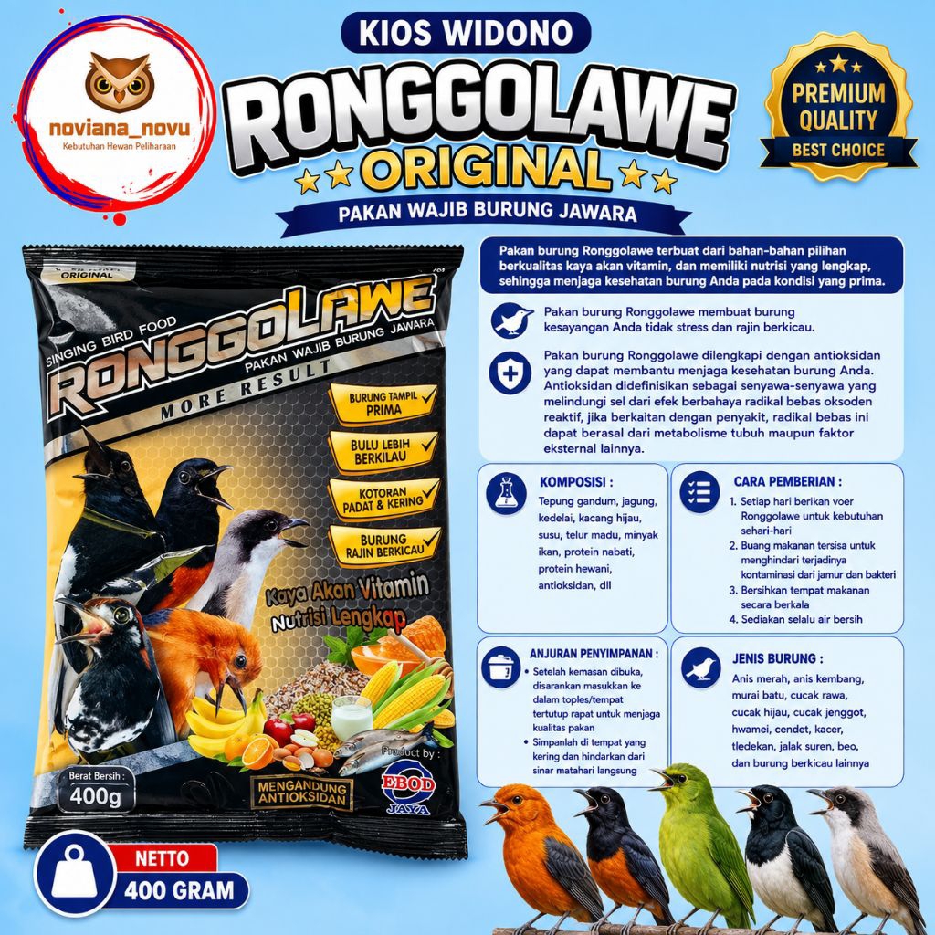 RONGGOLAWE ORIGINAL VOER VARIAN EBOD JAYA PUR PAKAN BURUNG KICAU JUARA ANIS MERAH KEMBANG MURAI BATU