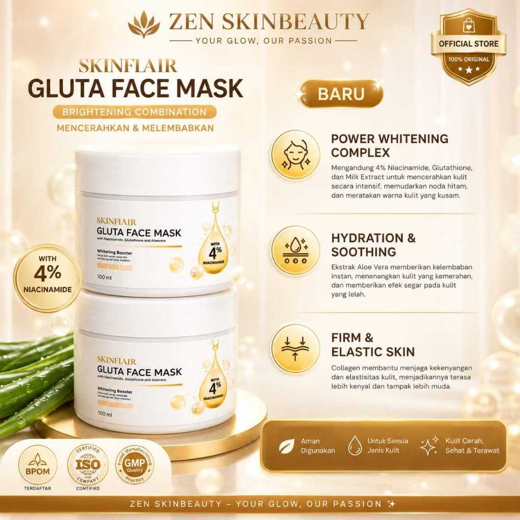 PROMO ORIGINAL  READY SKINFLAIR WHITE GLOW PERFECT MASK POWDER (FREE SPATULA) MASKER WHITENING GLOWI