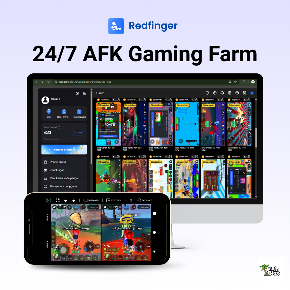 Redfinger 24/7 AFK Gaming Farm Kode Redeem RF Emulator Cloud Phone Untuk Game Mobile Multi-Account