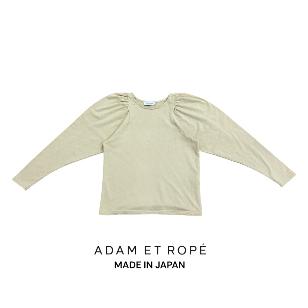 Adam et Rope Blouse Wanita Jepang Puff Sleeve Long Sleeve Cream Beige Made in Japan