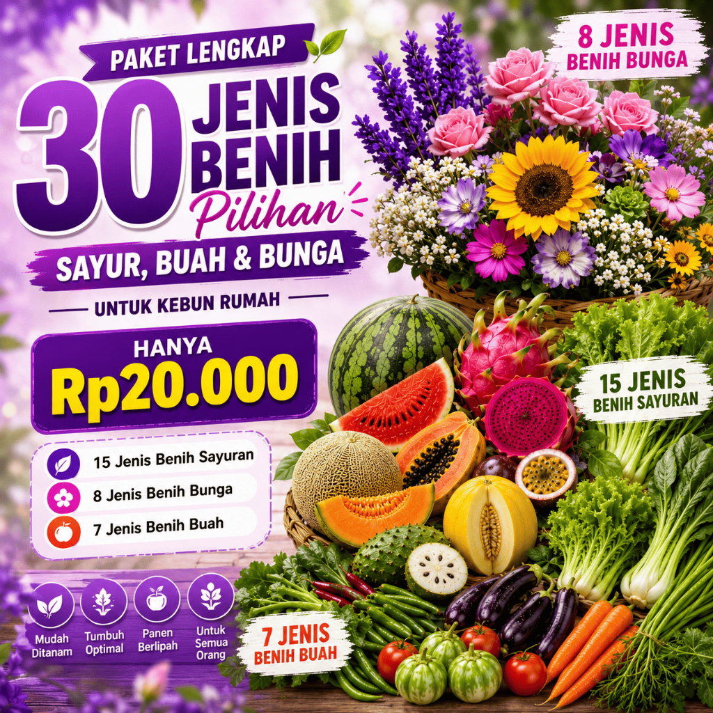 Paket Hemat 30 Benih Biji Bibit Tanaman Sayuran Buah Bunga Lengkap Siap Tanam Pemula COD