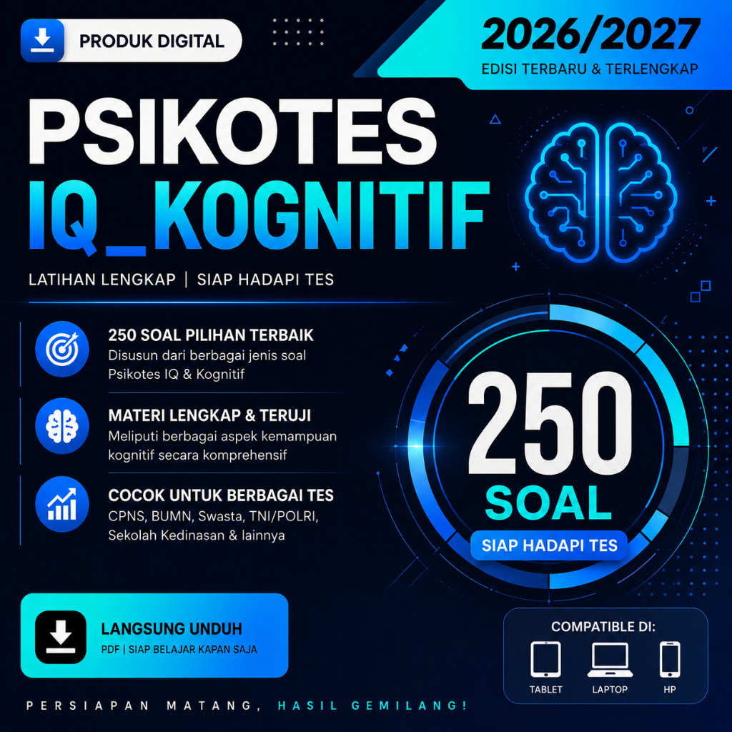 Psikotes IQ Kognitif PDF 250 Soal Terbaru 2026/2027 | Latihan Tes CPNS BUMN TNI POLRI Sekolah Kedina