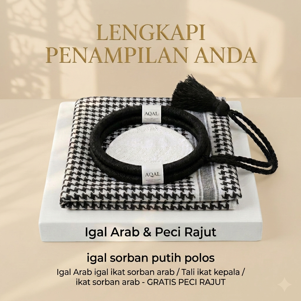 Igal Ikat Sorban Arab / Igal Ikat Kepala / Igal Sorban Arab Free Peci Rajut Putih