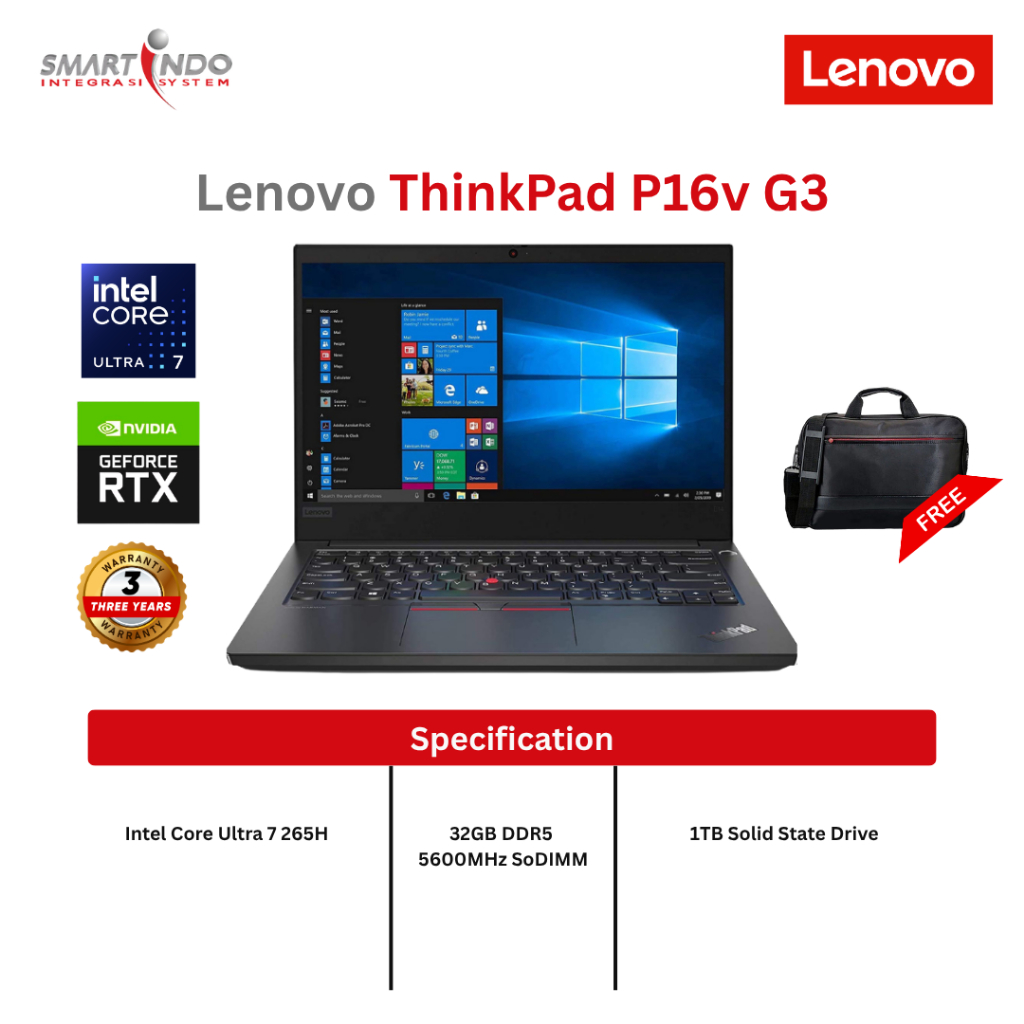 Lenovo Thinkpad P16V G3 : Ultra 7 265H , 32 GB , 1 TB SSD, RTX , 16" , Win 11 Pro , 3 Yrs