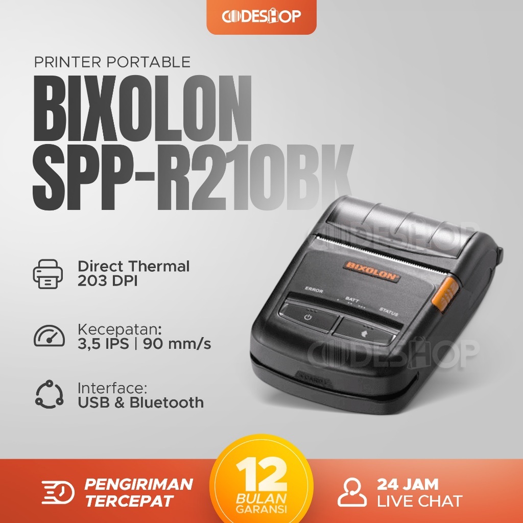Bixolon Mobile Printer SPP-R210BK Mesin Cetak Struk Thermal 58mm Bluetooth Premium