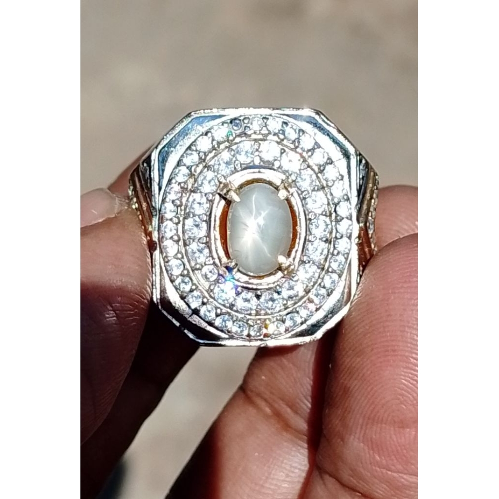 Cincin Natural permata white safir star ceylon