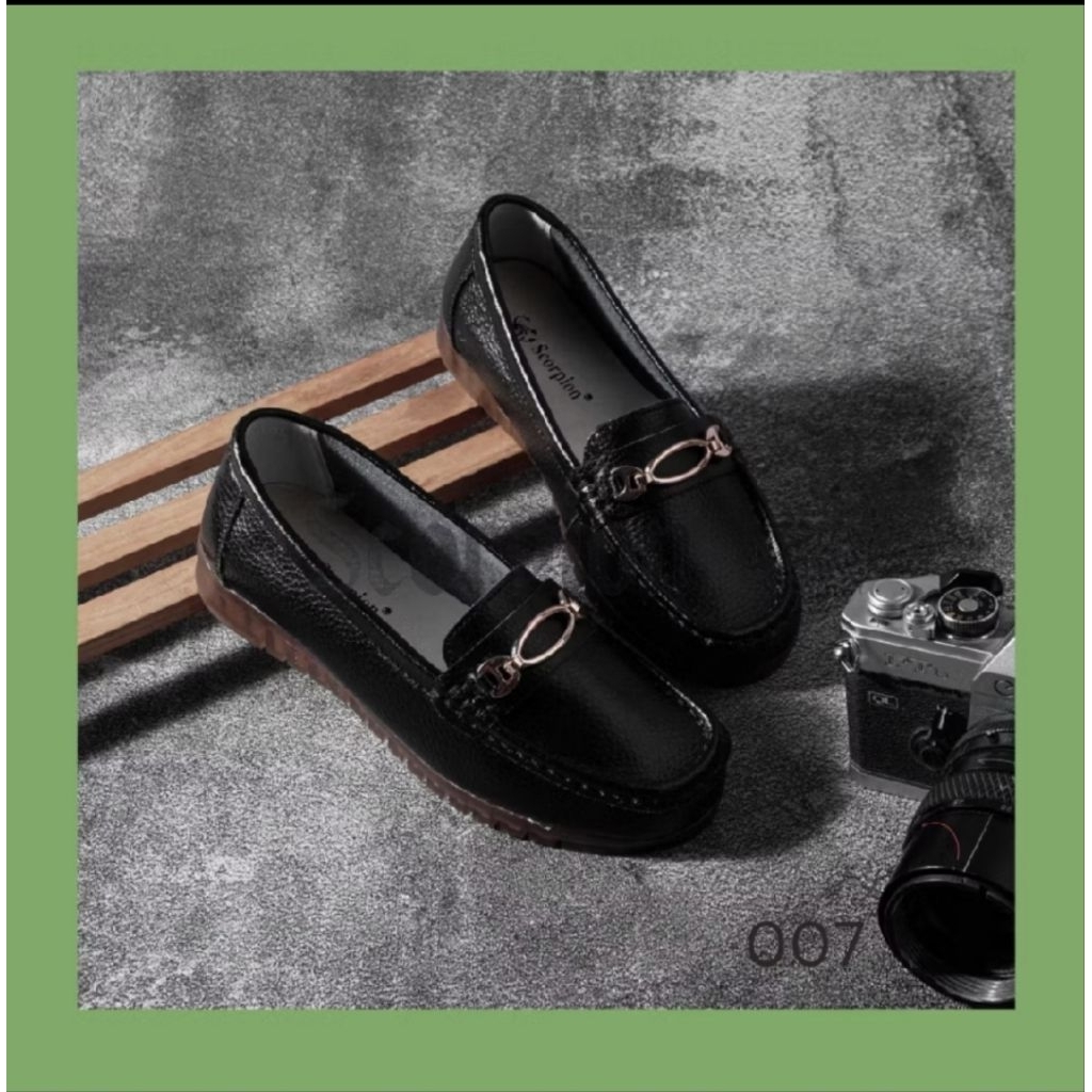 Sepatu Scorpion - 007 Sepatu Kulit Pantofel Wanita Flat Shoes Semi Moccasin