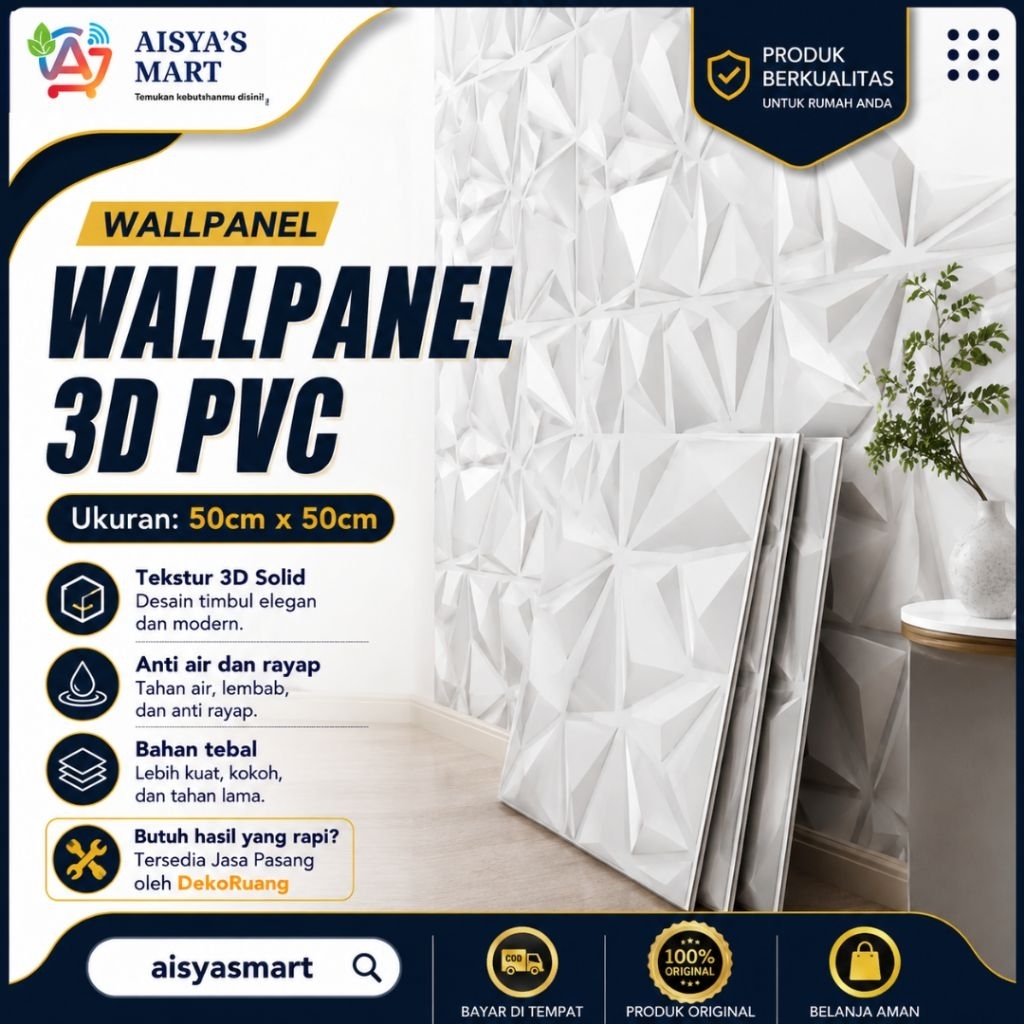 3D Wallpanel Dinding PVC 50x50 cm Solid Wallpaper Dinding Dekorasi Premium Wall Panel Estetik Klinik