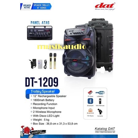 Speaker Portable DAT DT 1209 12 inch 2 Mic Wireless / Speaker DAT Super Bass