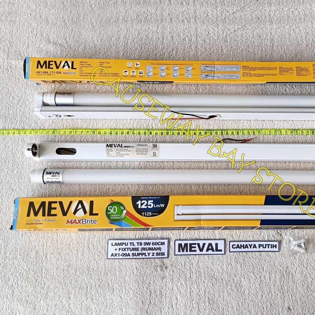 LAMPU TL T8 LED 9W CAHAYA PUTIH 1 SET (LAMPU + RUMAH) MEVAL