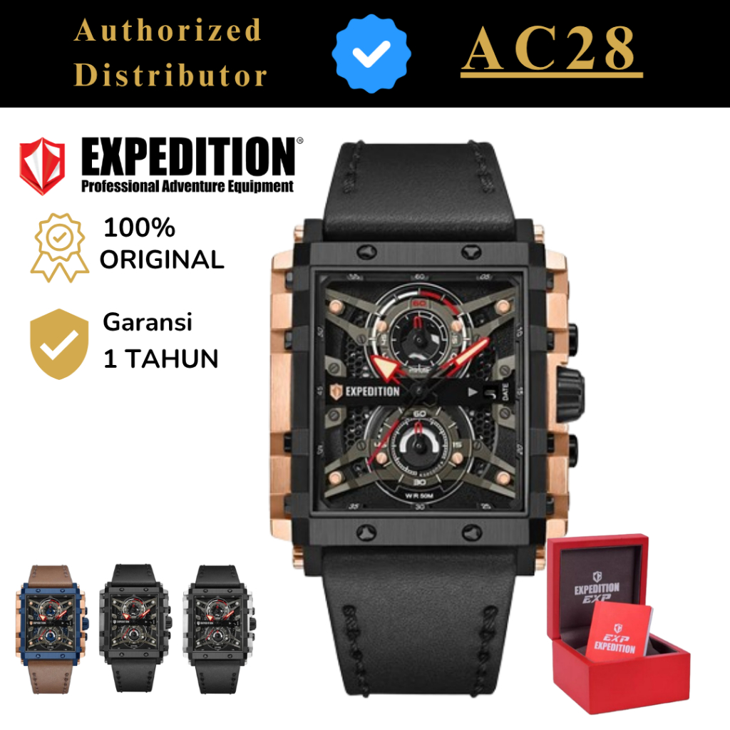 Jam Tangan Pria Expedition EXP 6757 / exp6757 / 6757 Leather Chronograph Original