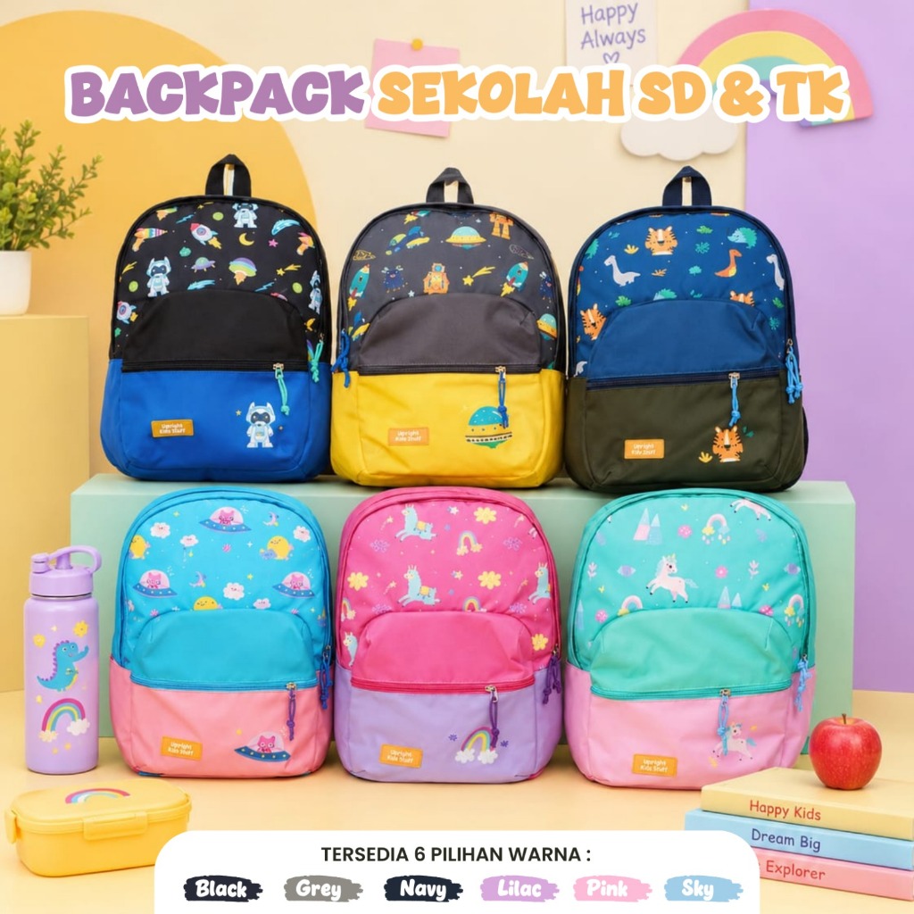 Upright Kids Stuff - Tas Ransel Sekolah Anak TK SD Premium Gratis Tempat Pensil /Backpack Anak Laki 