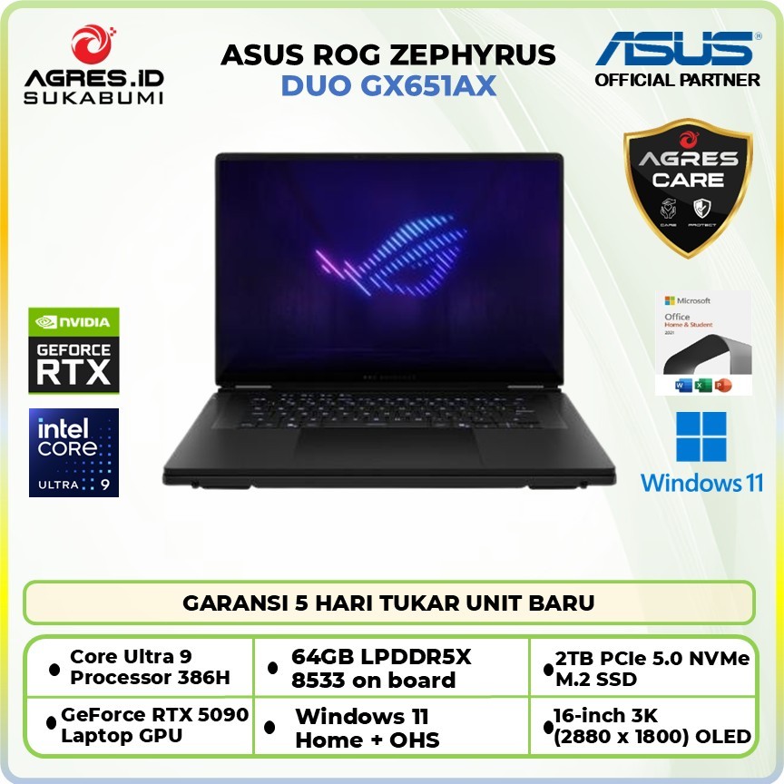 ASUS ROG ZEPHYRUS DUO GX651AX ULTRA 9 386H RTX5090 24GB/ 64GB 2TB W11+OHS+M365B DUAL 16.0 2.8K OLED 
