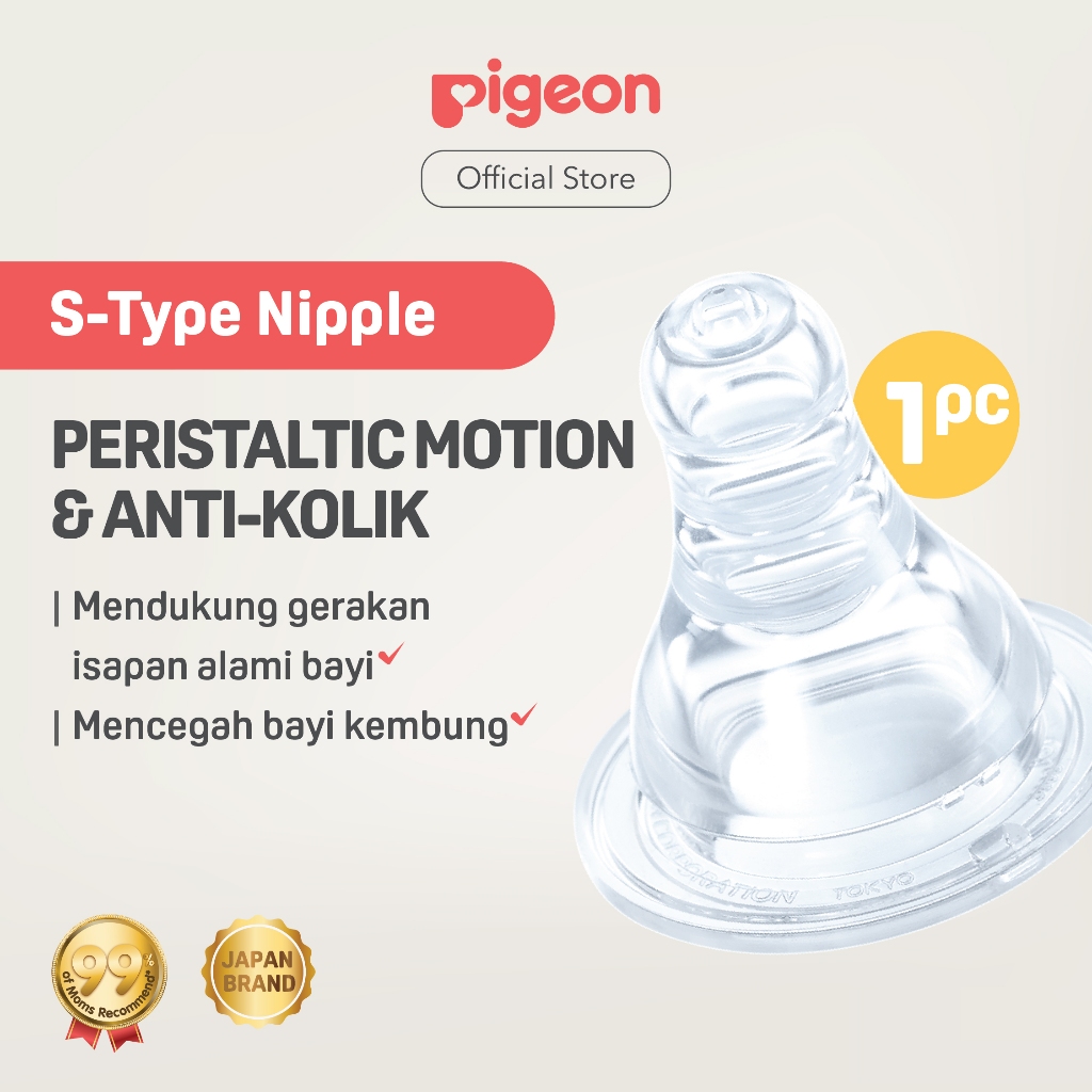 PIGEON Peristaltic S-Type Nipple - 1pcs Box Original Asli | Pilih Size | Nipple Slim Neck | Elastis 