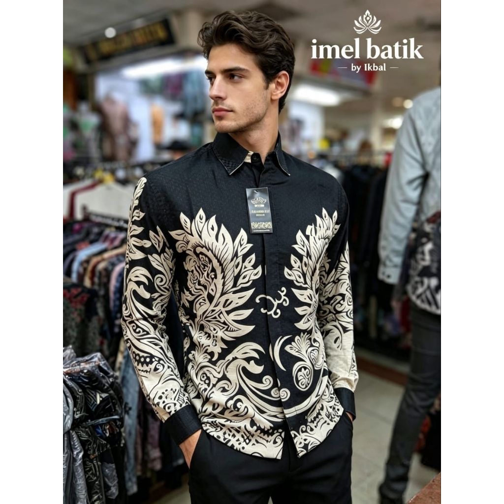 batik kemeja pria bahan doby warna hitam// kemeja pria bahan doby puring hero