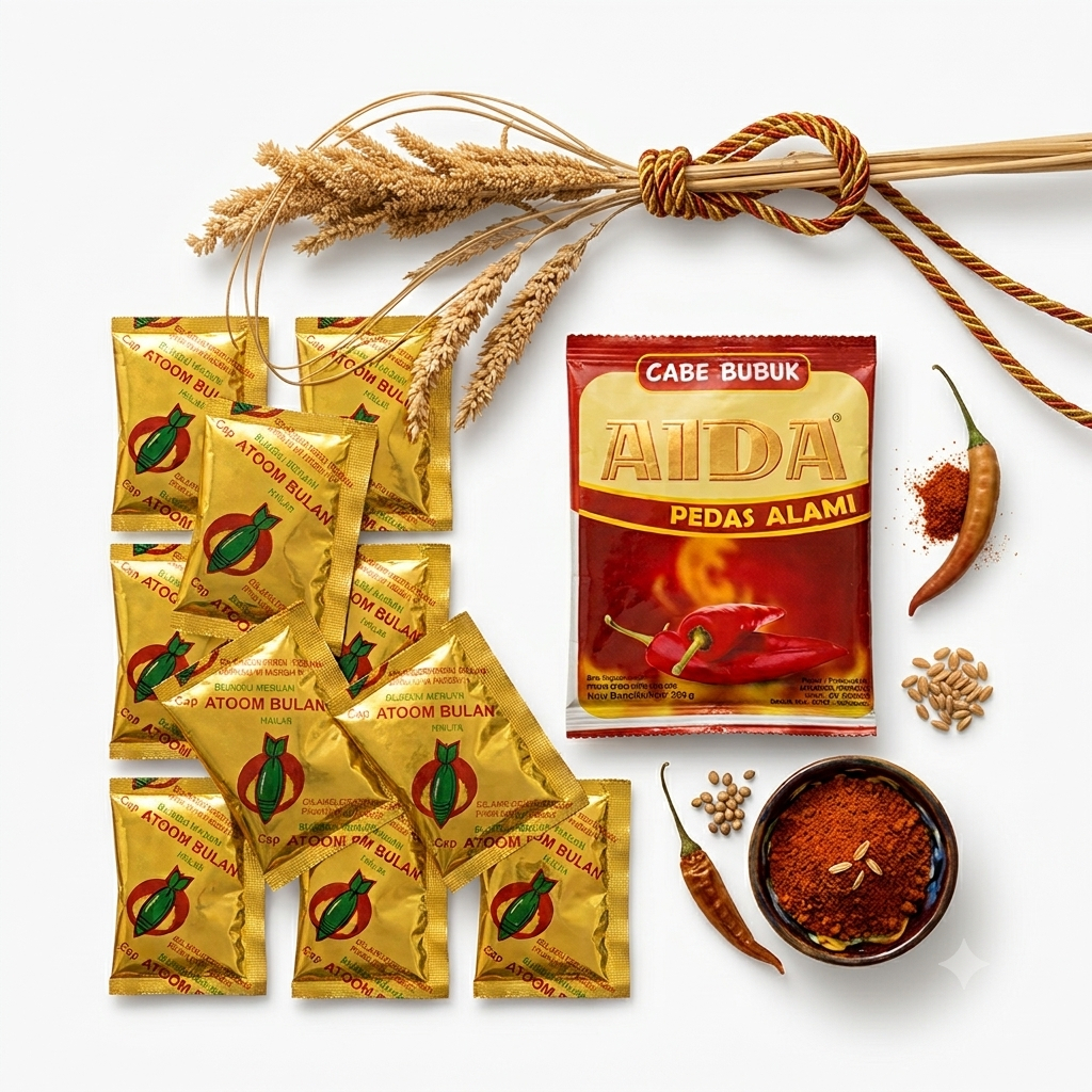 PAKET HEMAT Bumbu Atom Bulan 10 Pcs & Cabe Bubuk Aida 1 Pcs - Bumbu Tabur Pedas Gurih