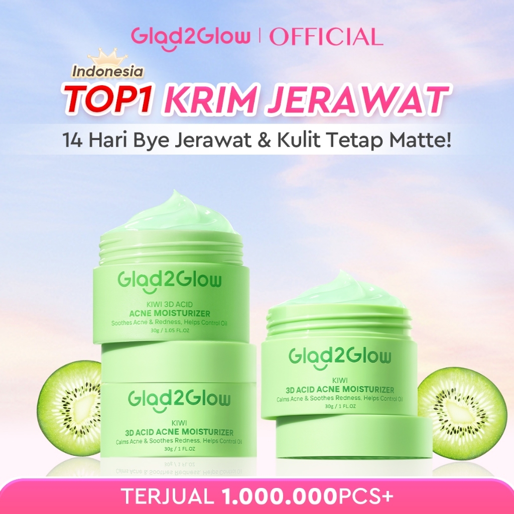 GLAD2GLOW Kiwi 3D Acid Acne Moisturizer Pelembab Wajah Jerawat Mencerahkan Pencerah Wajah&Penuaan Hi