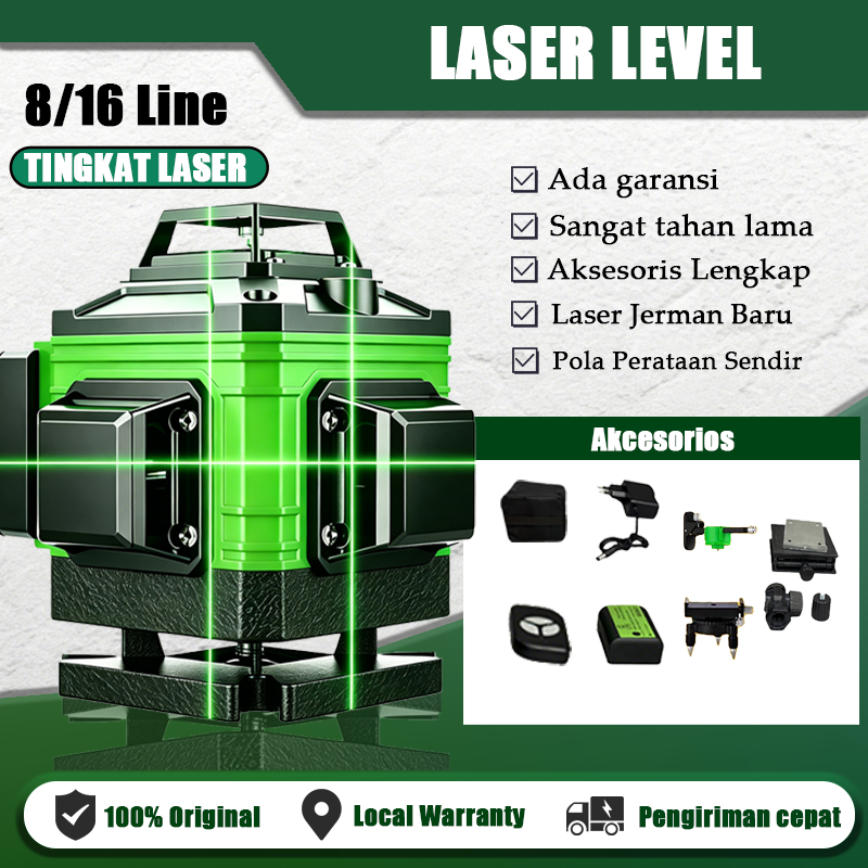 Laser Level Keramik 16 Garis 3D Waterpass Laser Otomatis Presisi Tinggi, Tahan Air, Remote Control A