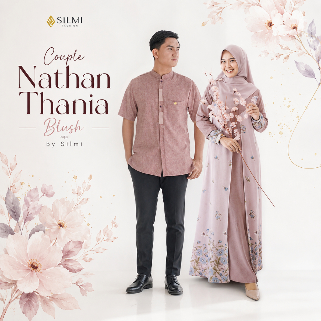 [Griya Seragam] Baju Couple Pasangan Warna Dusty Pink Blush Gamis Dress Wanita Kemeja Koko Pria Leng
