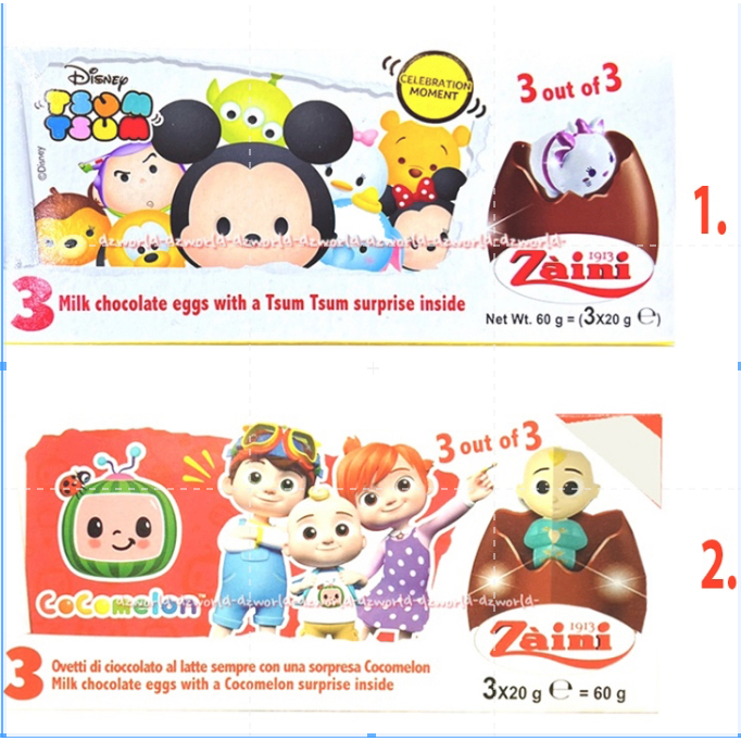 Zaini Disney Tsum Tsum Cocomelon Coklat Telor Egg Chocolate 3pcs isi Mainan Sum Sum Zainni Cokelat E