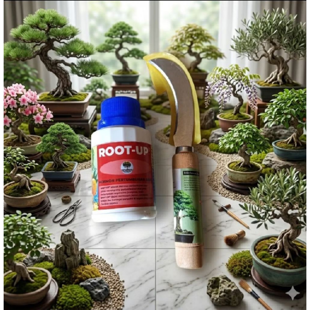 ​Paket Cangkok & Stek Tanaman - Hormon Root-Up Perangsang Akar + Pisau Okulasi Melengkung Gagang Kay